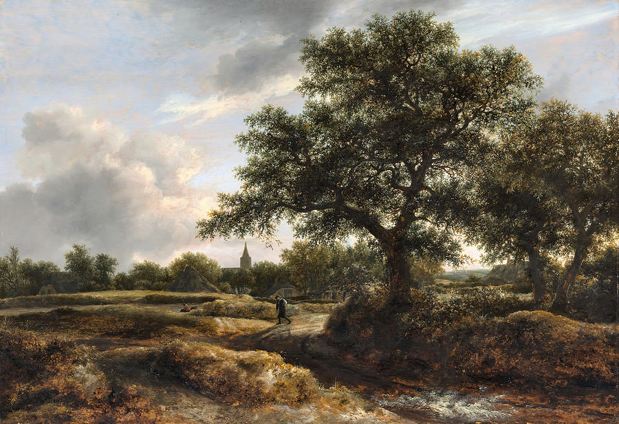 Landscape with a Village in the Distance #7 Painting by Jacob van Ruisdael