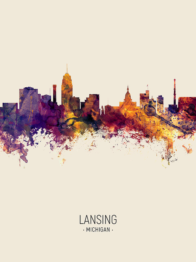 Skyline Digital Art - Lansing Michigan Skyline #7 by Michael Tompsett