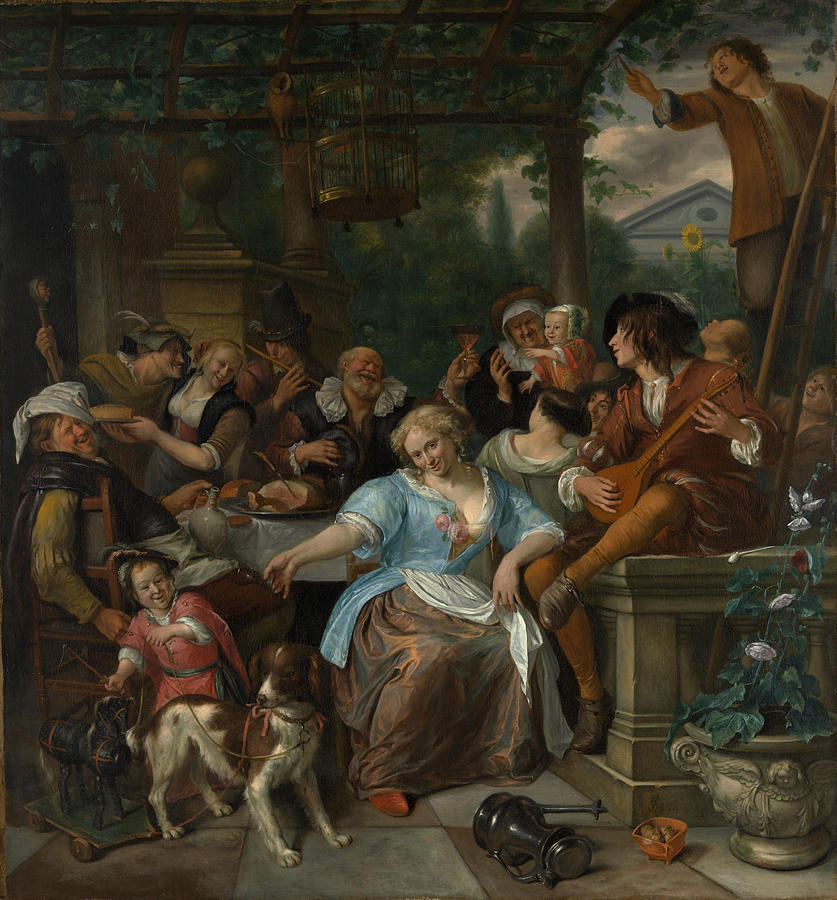 Jan Steen Painting - Merry Company on a Terrace  #7 by Jan Steen