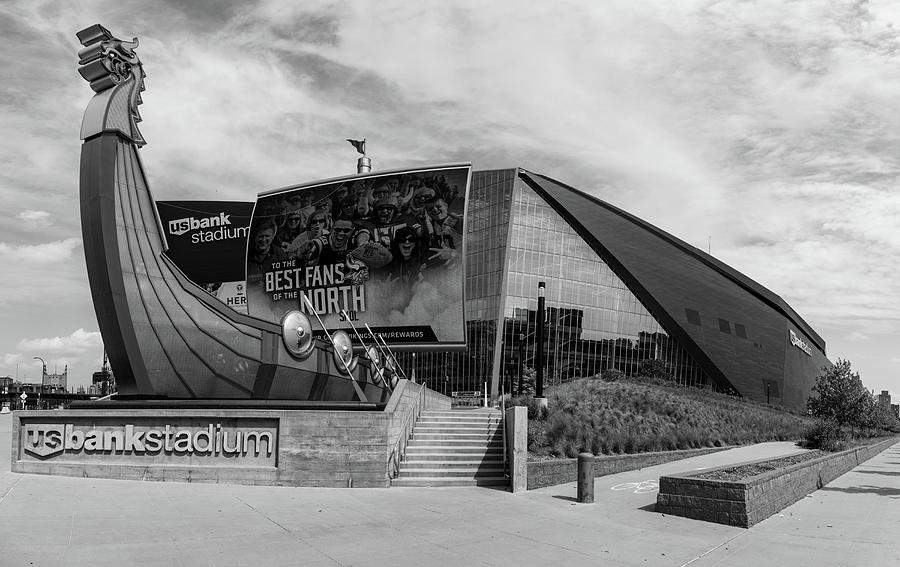 Minnesota Vikings US Bank Stadium in Minneapolis Minnesota in black and white #7 Photograph by Eldon McGraw