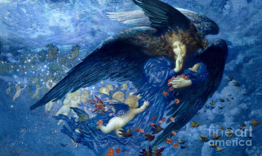 Night with her Train of Stars #7 Painting by Edward Robert Hughes