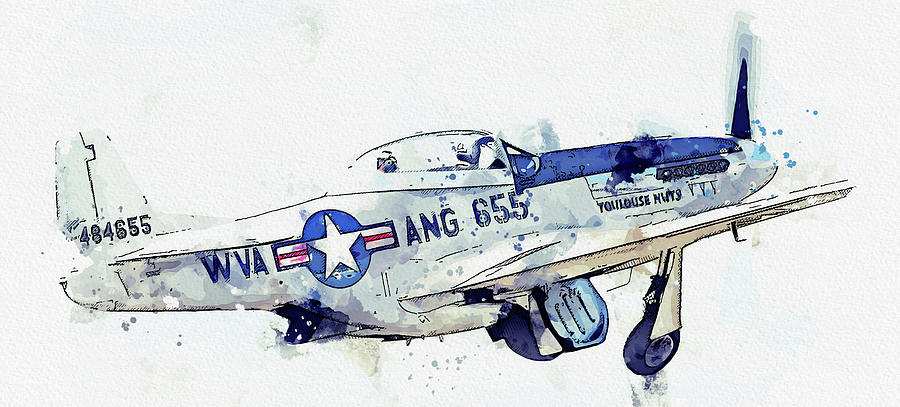 Transportation Painting - North American P-C Mustang C USAAF  Boise Bee Vintage Aircraft - Classic War Birds - Planes watercol #7 by Celestial Images