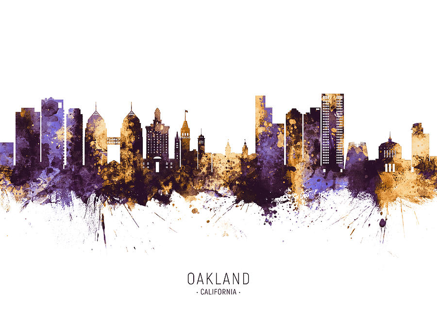 Oakland Digital Art - Oakland California Skyline #7 by Michael Tompsett