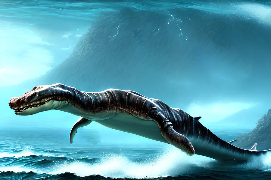 Plesiosaurus Dinosaur, Generative Ai Illustration Digital Art By 