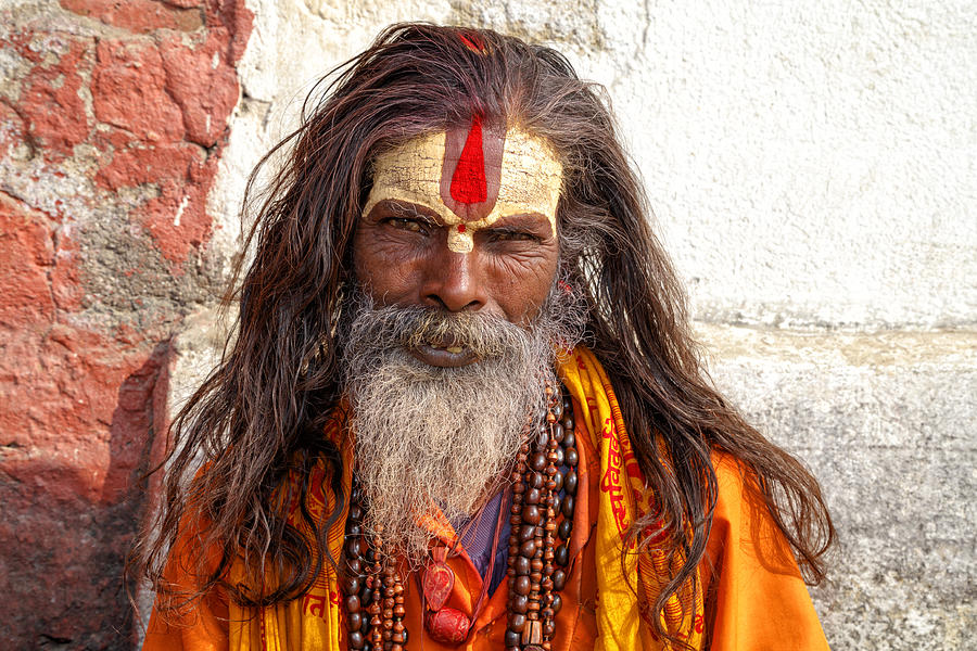 Portrait of Sadhu, holy man, Kathmandu, Nepal #7 Photograph by Bim