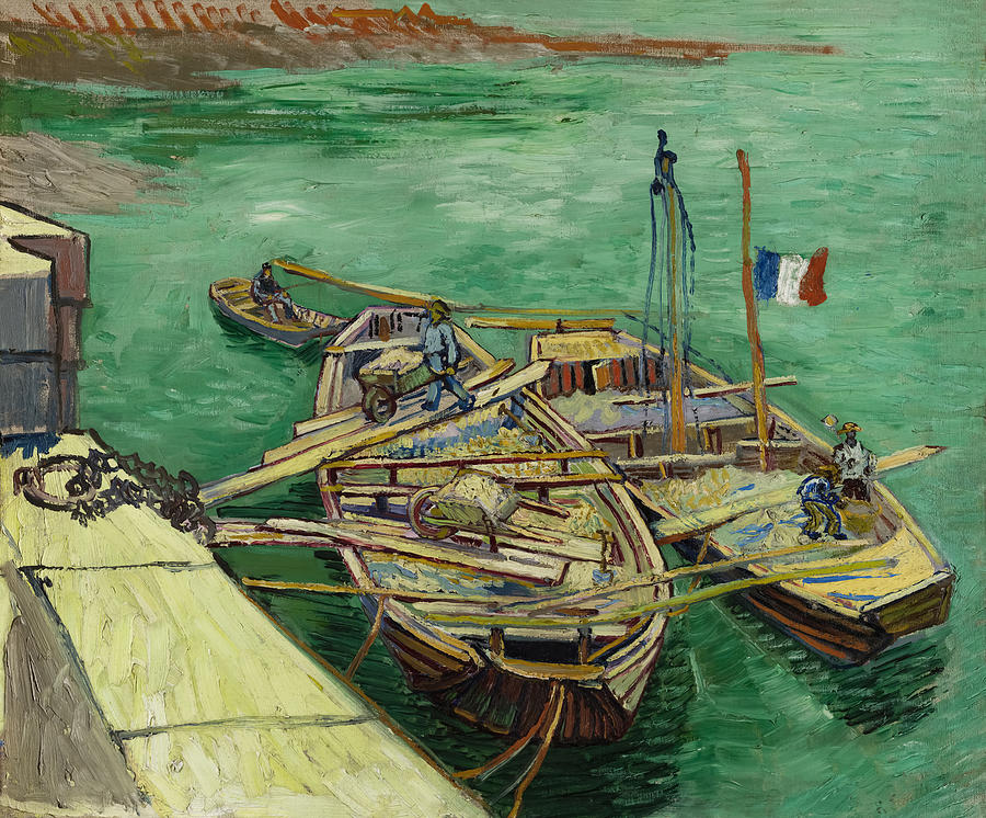 Vincent Van Gogh Painting - Quay with men unloading sand barges by Vincent van Gogh by Mango Art