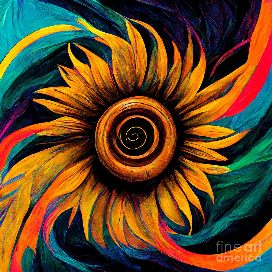 Sunflower Digital Art - Rainbow sunflower #7 by Sabantha
