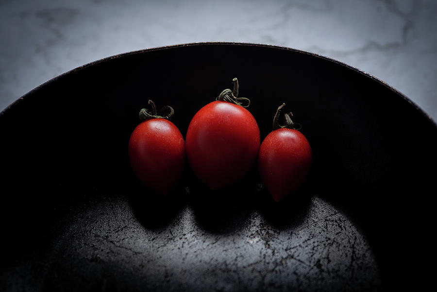 Red fresh healthy tomatoes isolated on a black pan #7 Photograph by Michalakis Ppalis