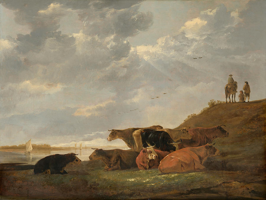 River Landscape with Cows #7 Painting by Aelbert Cuyp