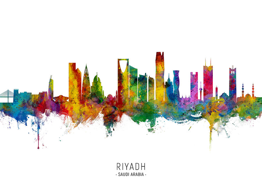 Skyline Digital Art - Riyadh Saudi Arabia Skyline #7 by Michael Tompsett