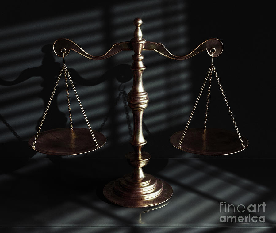 Scale Digital Art - Scales Of Justice And Shadows #7 by Allan Swart