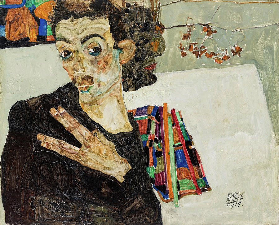 Egon Schiele Painting - Self-Portrait #7 by Egon Schiele