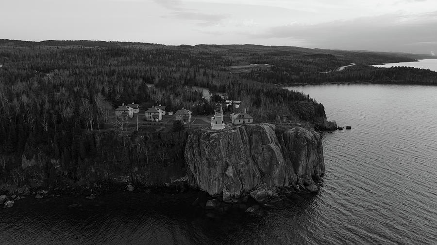 Split Rock Lighthouse in Minnesota along Lake Superior in black and white #7 Photograph by Eldon McGraw