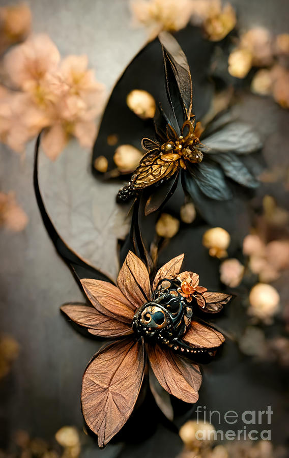 Flower Digital Art - Steampunk Flowers #7 by Sabantha