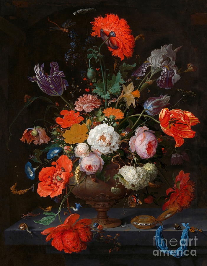 Still Life with Flowers and a Watch #7 Painting by Abraham Mignon