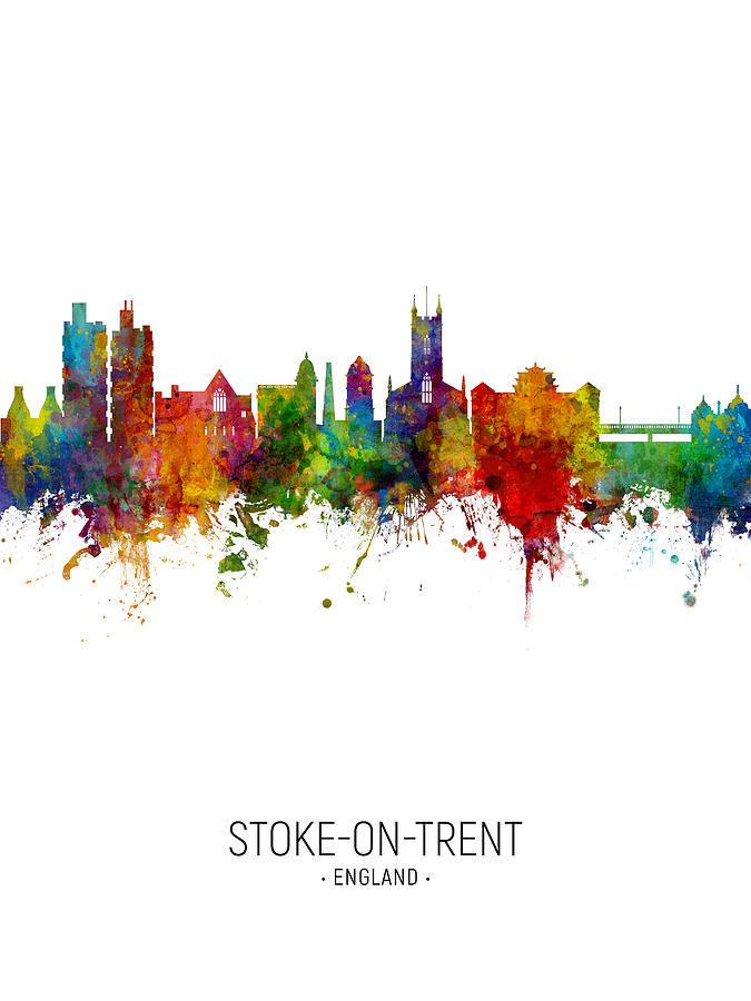 Skyline Digital Art - Stoke-on-Trent England Skyline #7 by Michael Tompsett