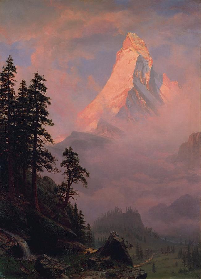 Albert Bierstadt  Painting - Sunrise on the Matterhorn  #7 by Aesthetics Store