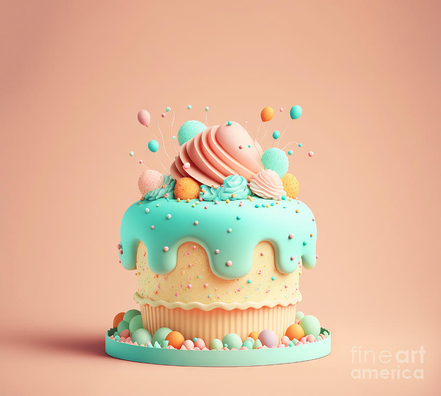 Sweet birthday cake in pastel colors. Generative ai #7 Photograph by Michal Bednarek
