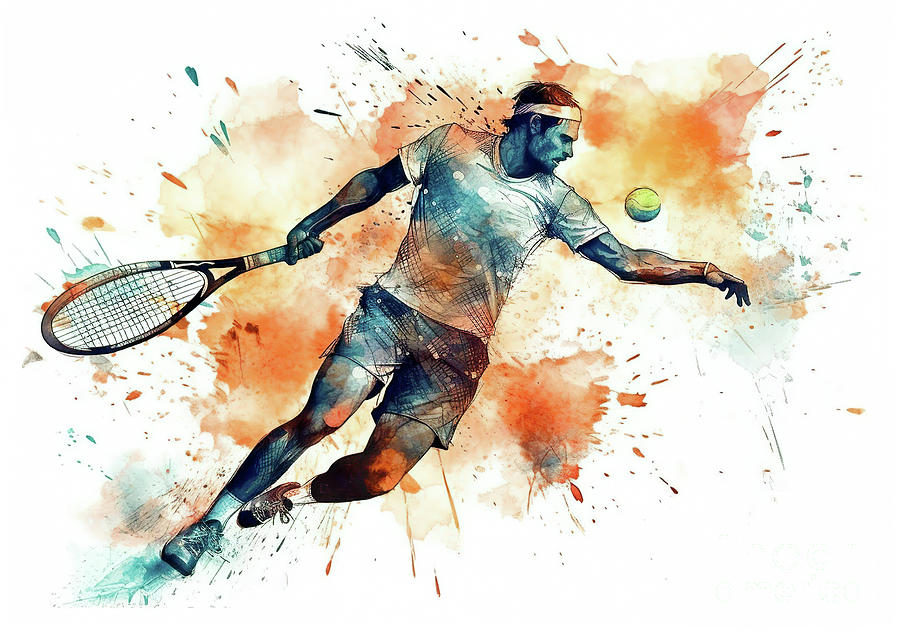 Tennis player in action during colorful paint splash. #7 Digital Art by Odon Czintos