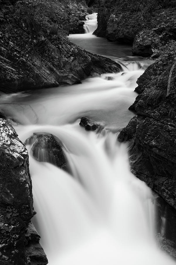 The Soteska Vintgar gorge in black and white #7 Photograph by Ian Middleton