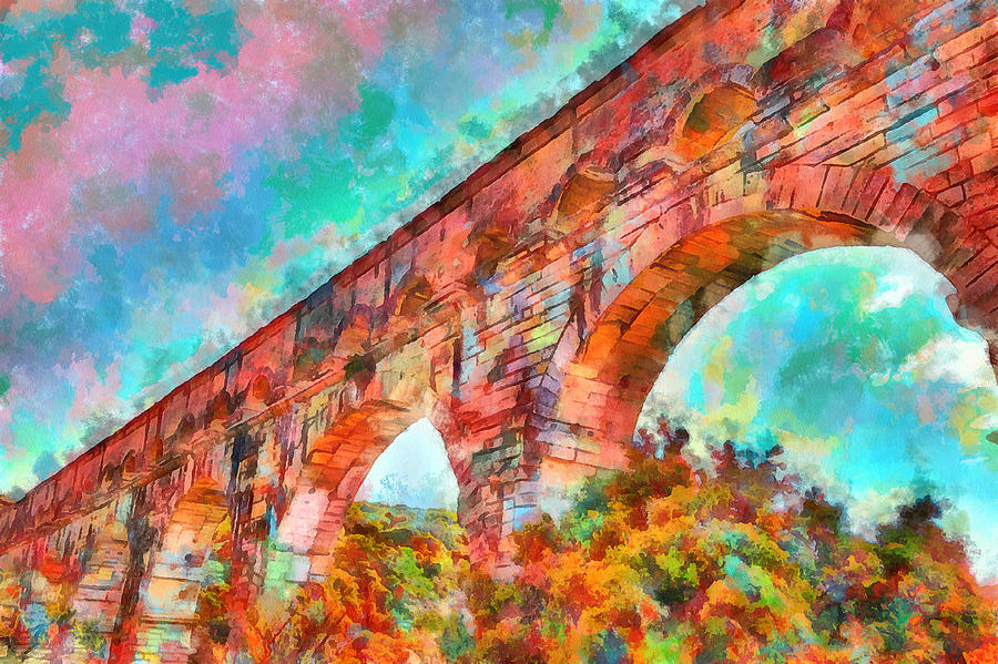 The world famous Pont du Gard #7 Digital Art by Gina Koch