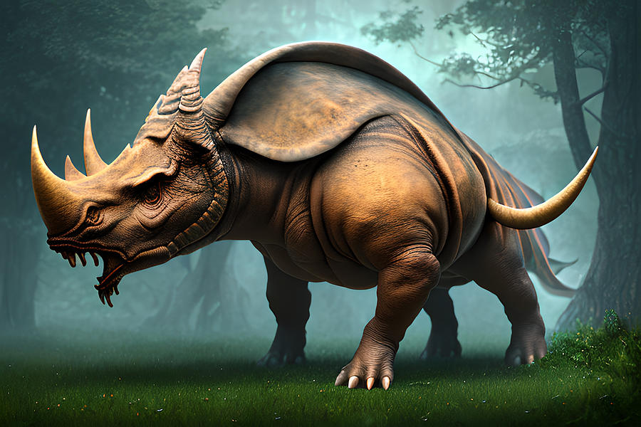 Triceratops Dinosaur Generative Ai Illustration Digital Art By