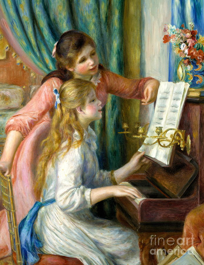 Two Young Girls at the Piano #7 Painting by Pierre-Auguste Renoir