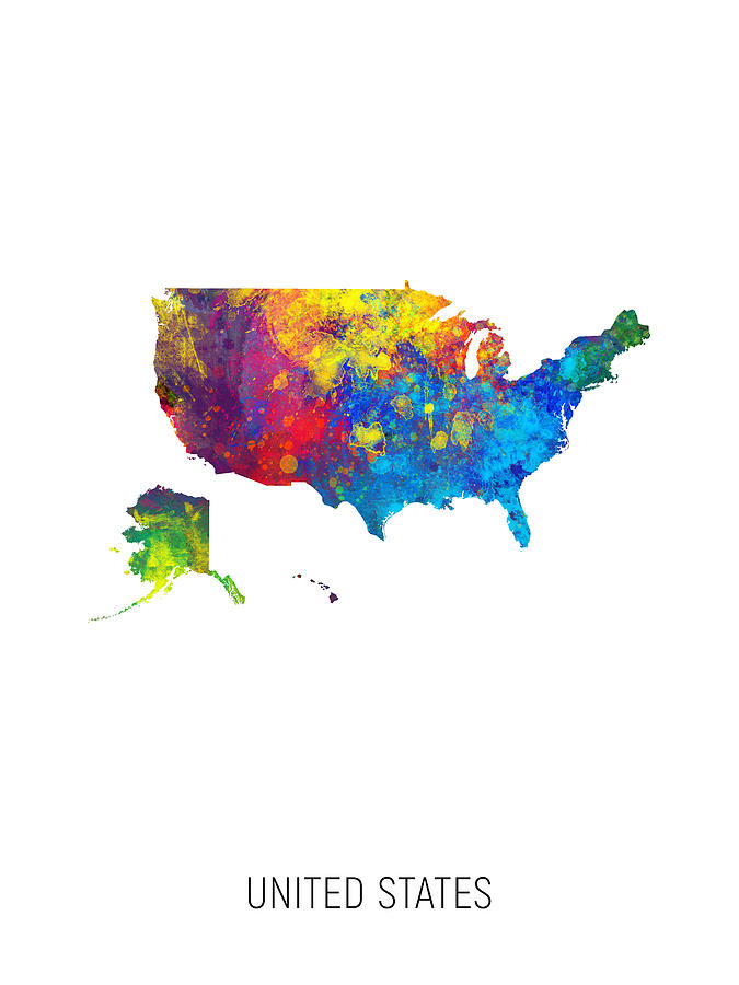 United States Watercolor Map #7 Digital Art by Michael Tompsett