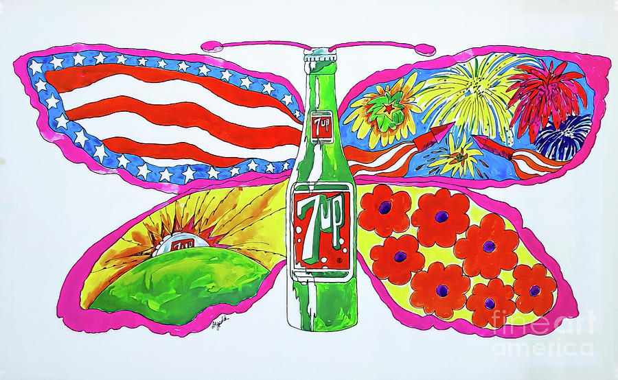 7-Up Butterfly Drinks Poster 1969 Drawing by M G Whittingham