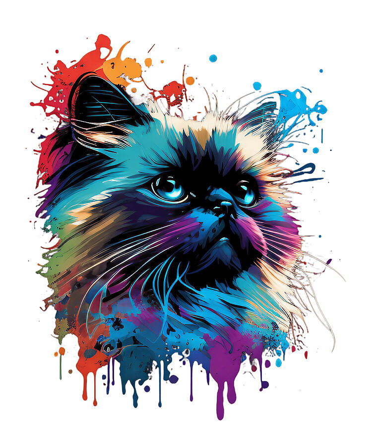 Birman Cat Digital Art - Vibrant Birman Cat Splash Color Fusion #7 by Maximus Designs