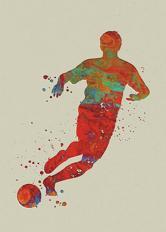 Watercolor Soccer Player Man BW Watercolor Print Running Soccer Boy ...