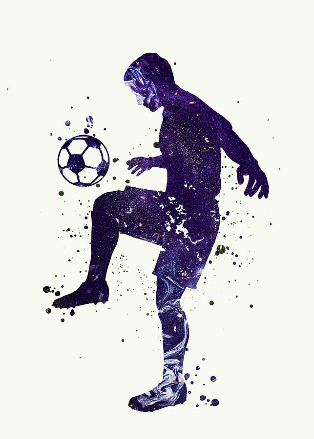 Watercolor Soccer Player Man Watercolor Print Running Soccer Boy 