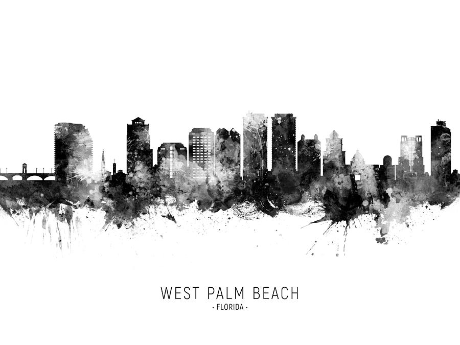 West Palm Beach Skyline Digital Art - West Palm Beach Florida Skyline #7 by Michael Tompsett