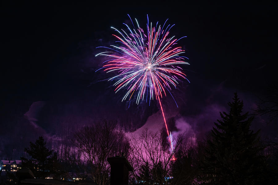 Winter Ski Resort Fireworks #7 Photograph by Chad Dikun