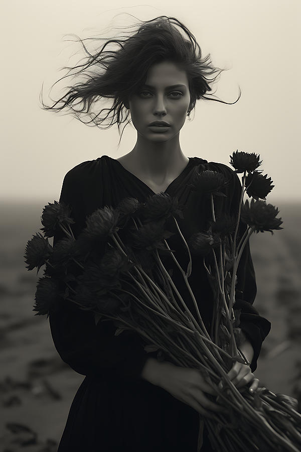 woman sunflowers photo by Peter Lindbergh Noel by Asar Studios Painting