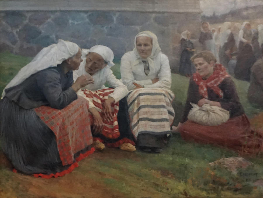 Women Outside the Church at Ruokolahti #7 Painting by Albert Edelfelt