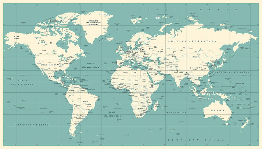 World Map Political Vintage Vector #7 Drawing by Pop_jop