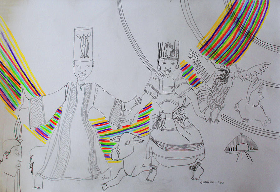 Kintu and Nambi Arrival at the Royal Kingdom of Buganda #70 Drawing by Gloria Ssali