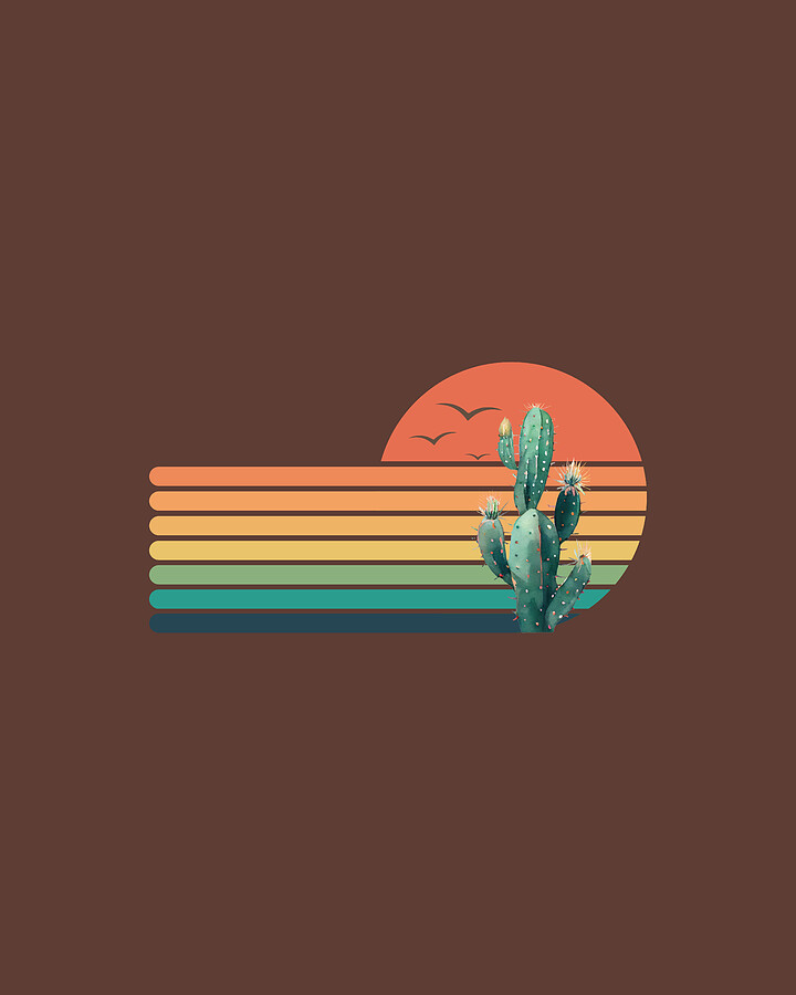 70s Desert Horizons retro sunset vintage cactus Digital Art by Licensed