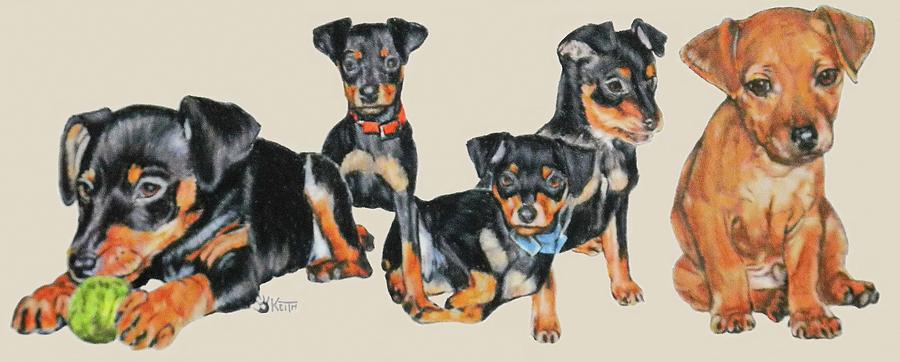 Miniature Pinscher Puppies Mixed Media by Barbara Keith