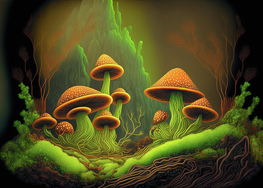 Abstract Mushroom Landscape Digital Art By 1 Sascha Schmidt Pixels