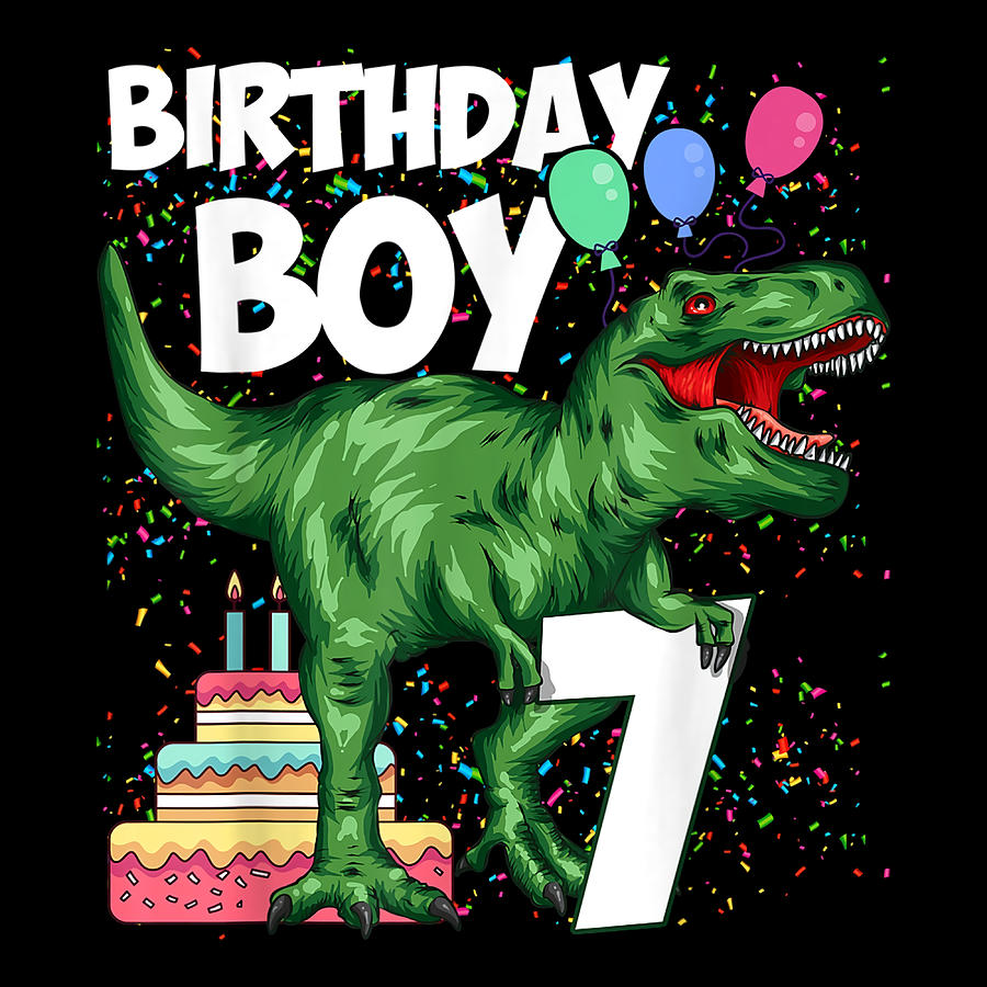 7th Birthday Boy 7 Years Old Dinosaur Saurus T Painting by Clark ...