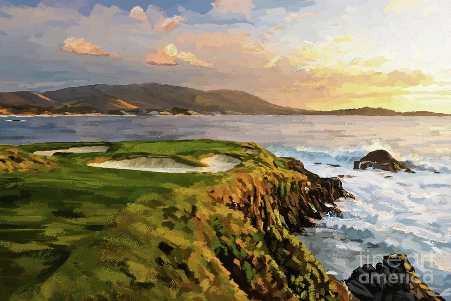 7th Painting - 7th Hole At Pebble Beach Impressionistic by Tim Gilliland