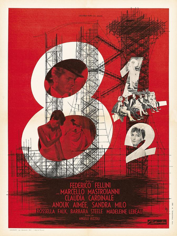 8 1/2, 1963 - art by George Kerfyser #8 Mixed Media by Movie World Posters