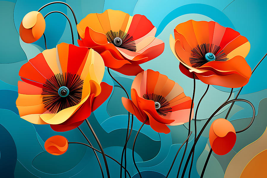 3 Poppies In Style Of Picasso By Asar Studios Painting
