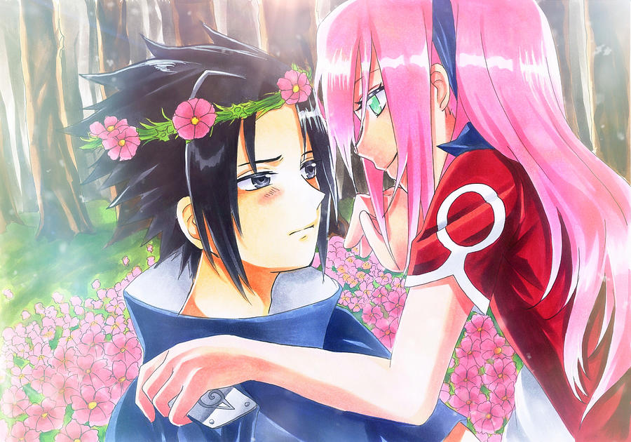 Anime Naruto Sasuke Uchiha Sakura Haruno Digital Art by Tom n Jerry