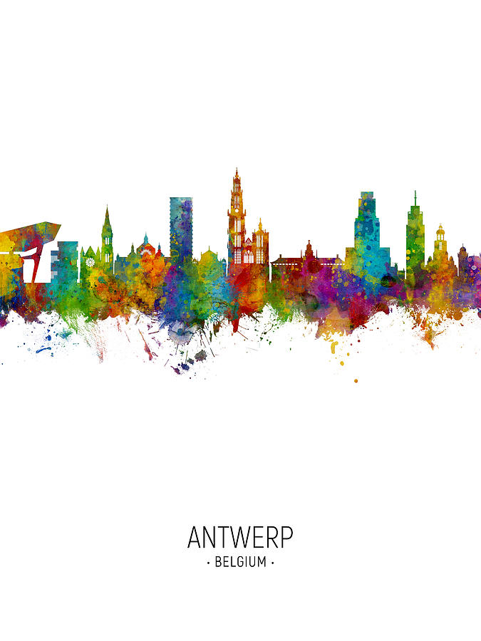 Skyline Digital Art - Antwerp Belgium Skyline #8 by Michael Tompsett