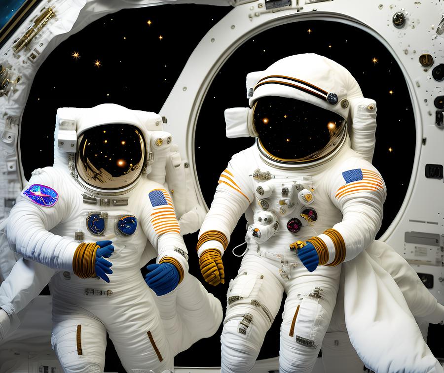 Astronaut Newlyweds, Generative Ai Illustration Digital Art