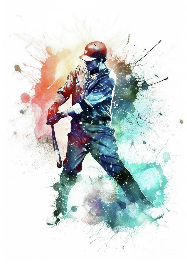 Baseball player in action during colorful paint splash. #8 Digital Art by Odon Czintos