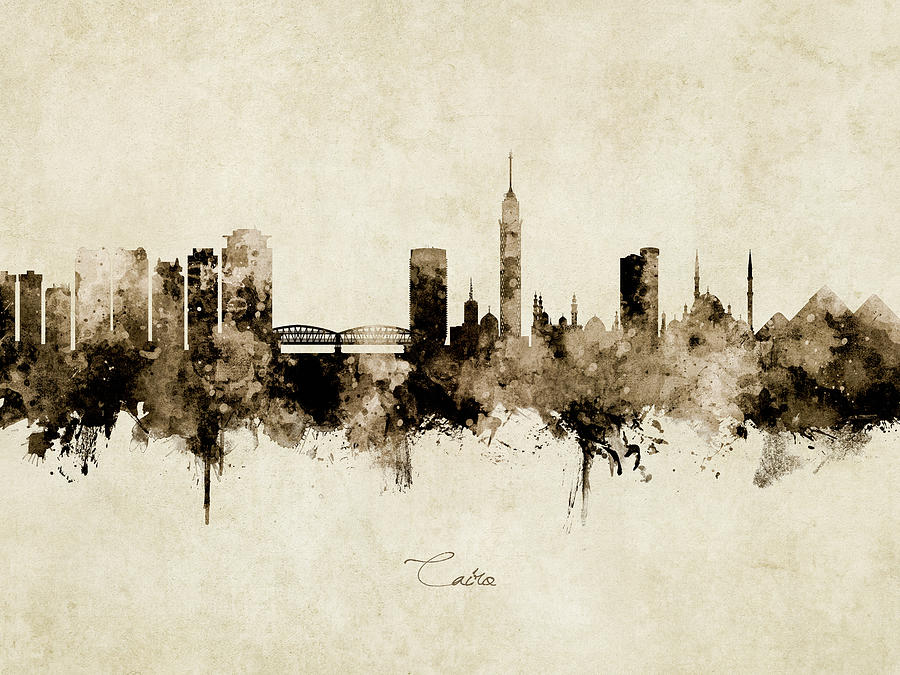 Skyline Digital Art - Cairo Egypt Skyline #8 by Michael Tompsett